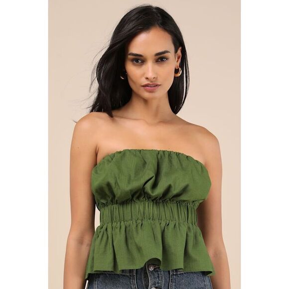 Lulus Dresses & Skirts - Lulus Georgie Olive Green Strapless Peplum Top - Size L